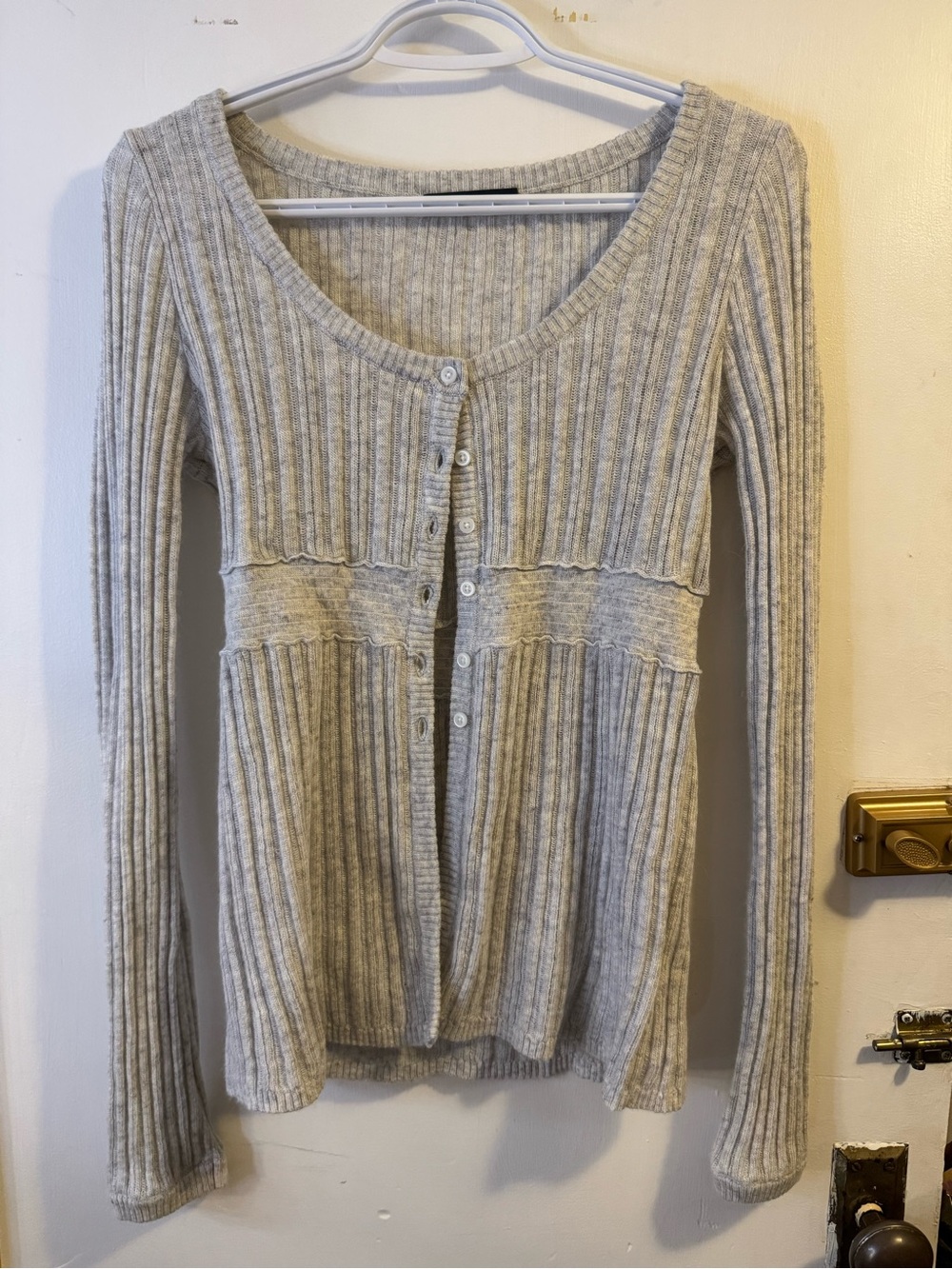 Brandy Melville Light Gray Ribbed Button-Up Cardigan